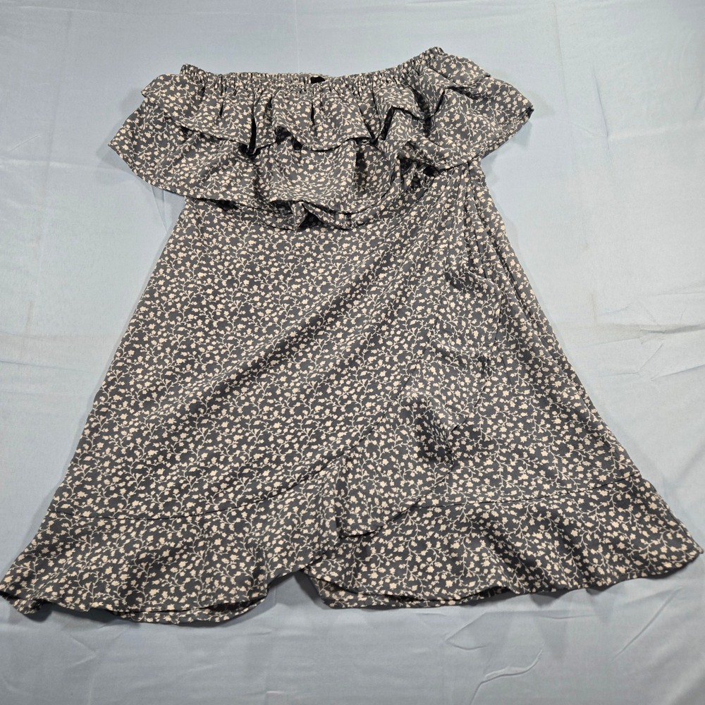 Forever 21 Floral Off-the-Shoulder Ruffle Mini Dress Blue Cream Small NWT
